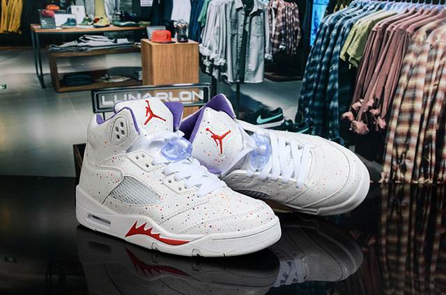 Air Jordan 5 Women's Basketball Shoes White Print;